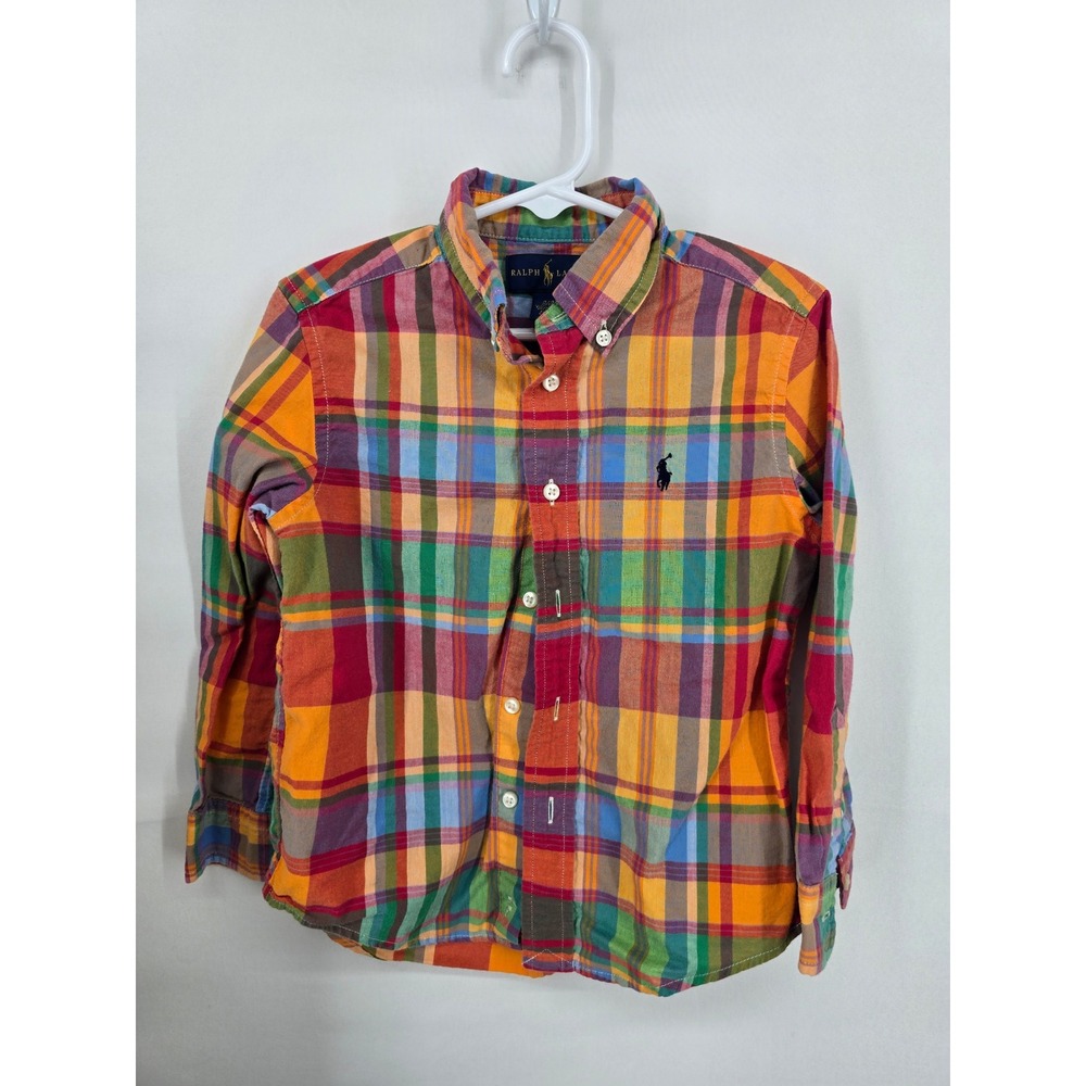 Ralph Lauren Kids 4T Plaid Button Down Shirt Multi Color Madras Long Sleeve 2093